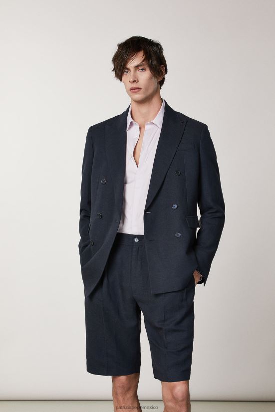 vestir mx Patrizia Pepe hombres blazer de lino con doble botonadura Marina Real 66024R1037