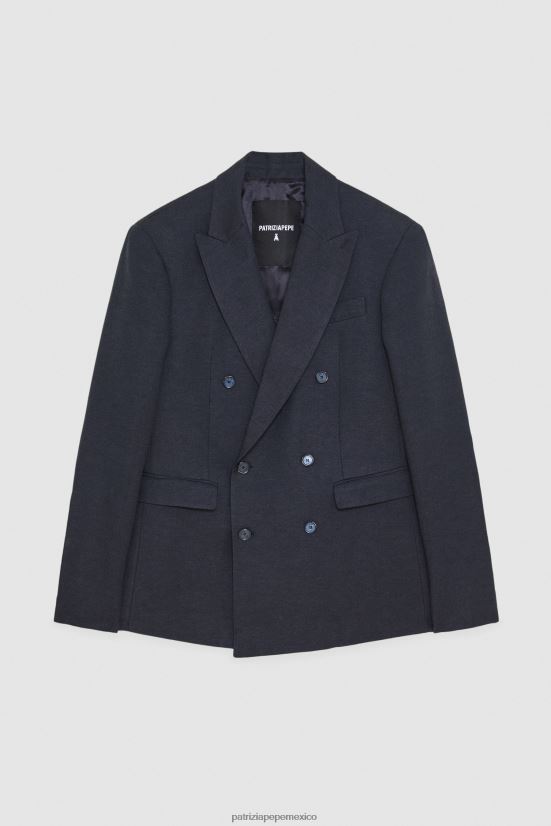 vestir mx Patrizia Pepe hombres blazer de lino con doble botonadura Marina Real 66024R1037