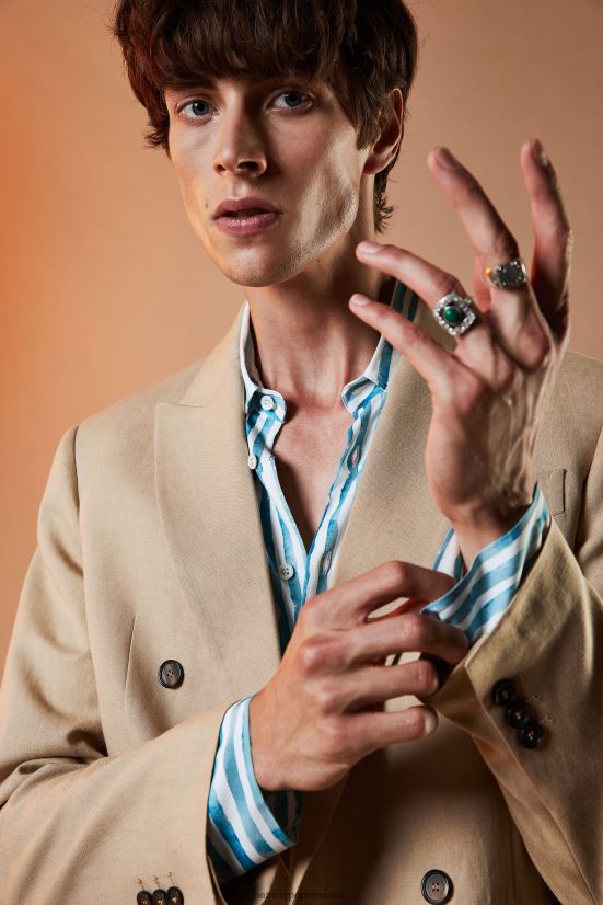 vestir mx Patrizia Pepe hombres blazer de lino con doble botonadura curry beige 66024R1015