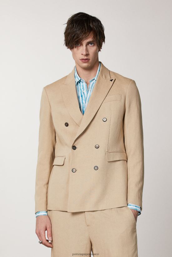 vestir mx Patrizia Pepe hombres blazer de lino con doble botonadura curry beige 66024R1015