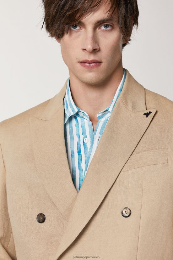 vestir mx Patrizia Pepe hombres blazer de lino con doble botonadura curry beige 66024R1015