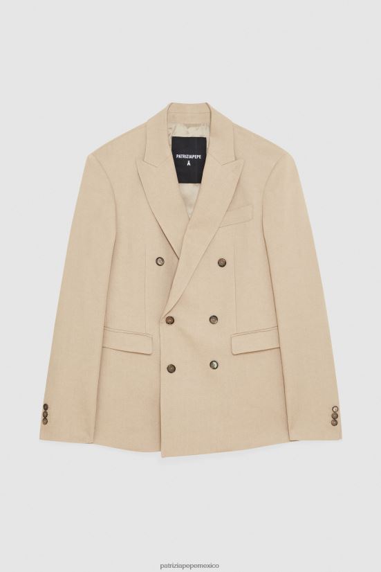 vestir mx Patrizia Pepe hombres blazer de lino con doble botonadura curry beige 66024R1015
