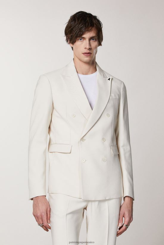 vestir mx Patrizia Pepe hombres blazer de sarga con doble botonadura blanco mantecoso 66024R1016