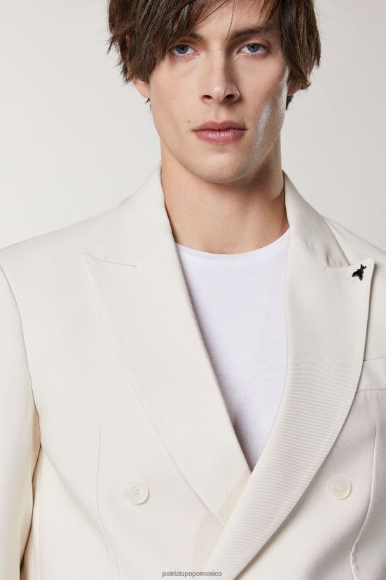 vestir mx Patrizia Pepe hombres blazer de sarga con doble botonadura blanco mantecoso 66024R1016