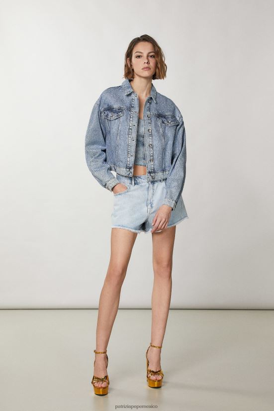 vestir mx Patrizia Pepe mujer Chaqueta de mezclilla joya de piedra clara 66024R387