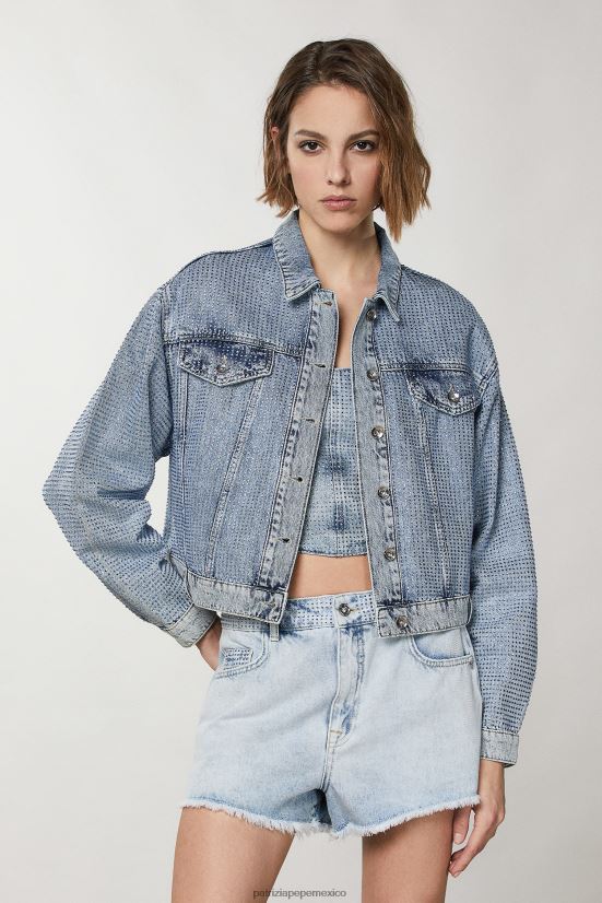 vestir mx Patrizia Pepe mujer Chaqueta de mezclilla joya de piedra clara 66024R387