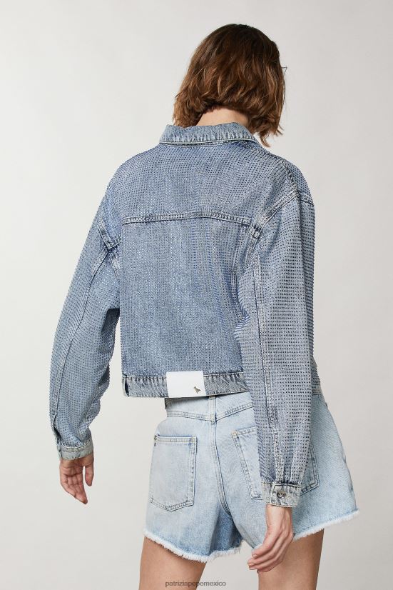vestir mx Patrizia Pepe mujer Chaqueta de mezclilla joya de piedra clara 66024R387