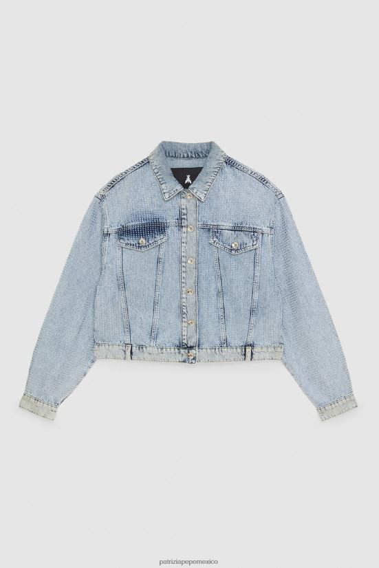 vestir mx Patrizia Pepe mujer Chaqueta de mezclilla joya de piedra clara 66024R387