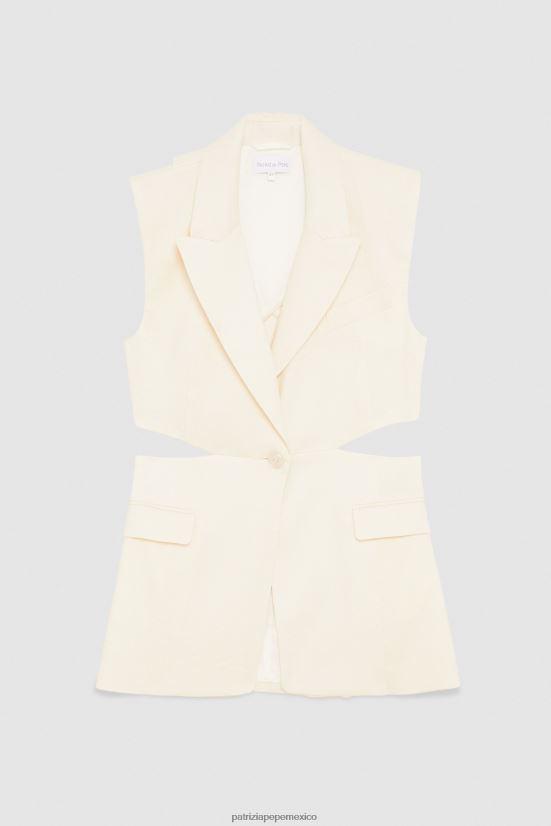 vestir mx Patrizia Pepe mujer chaleco con aberturas lino blanco 66024R228