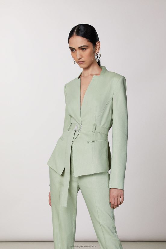 vestir mx Patrizia Pepe mujer chaqueta con cinturón verde salvia fresca 66024R377
