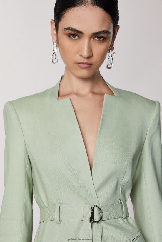 vestir mx Patrizia Pepe mujer chaqueta con cinturón verde salvia fresca 66024R377