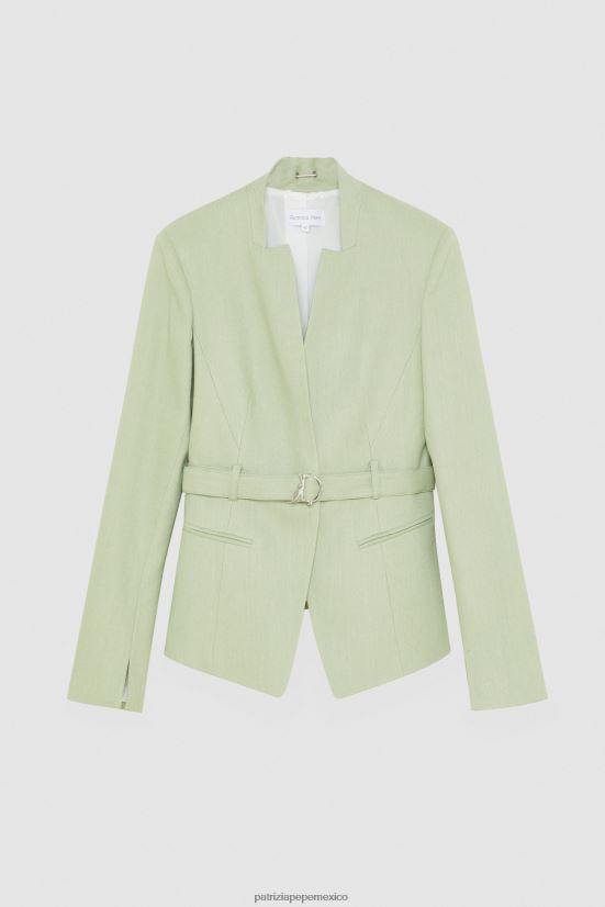 vestir mx Patrizia Pepe mujer chaqueta con cinturón verde salvia fresca 66024R377