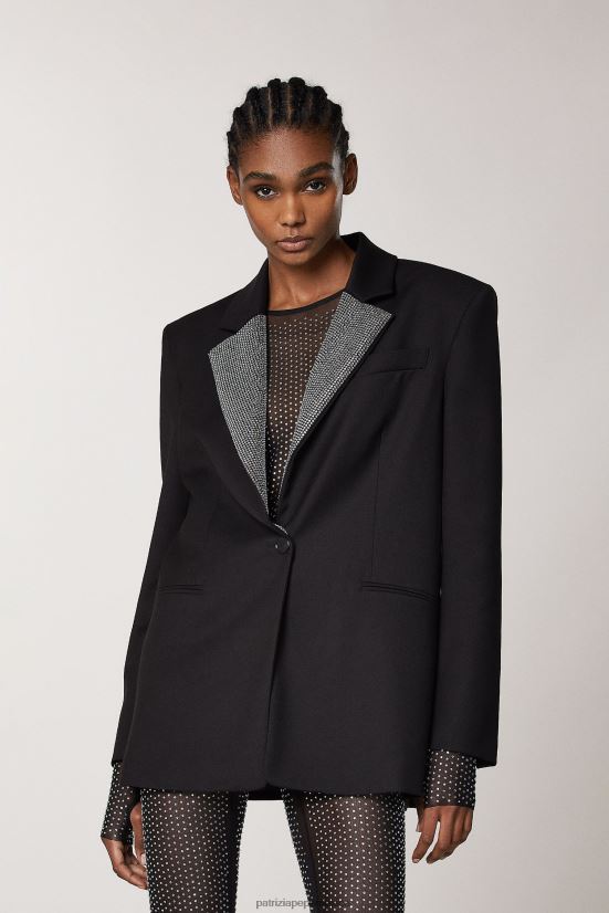 vestir mx Patrizia Pepe mujer chaqueta con solapa de strass Nerón 66024R566