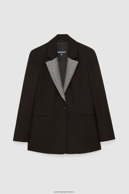 vestir mx Patrizia Pepe mujer chaqueta con solapa de strass Nerón 66024R566