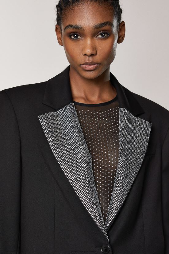 vestir mx Patrizia Pepe mujer chaqueta con solapa de strass Nerón 66024R566