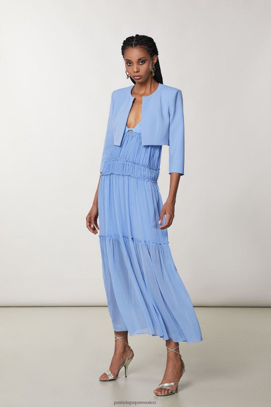 vestir mx Patrizia Pepe mujer chaqueta corta con cuello redondo azul ceramica 66024R255