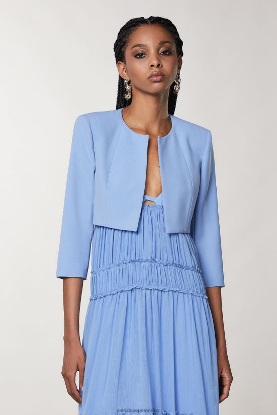 vestir mx Patrizia Pepe mujer chaqueta corta con cuello redondo azul ceramica 66024R255