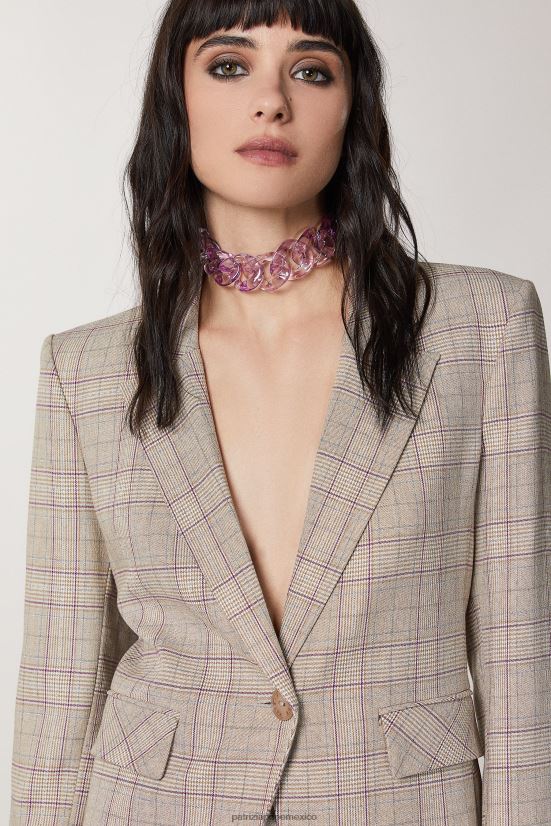 vestir mx Patrizia Pepe mujer chaqueta de 1 botón cuadros beige primavera 66024R490