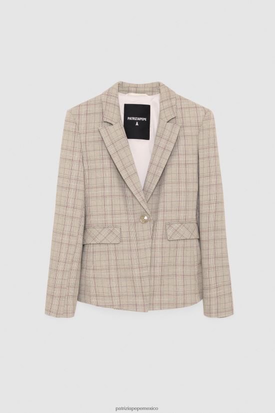 vestir mx Patrizia Pepe mujer chaqueta de 1 botón cuadros beige primavera 66024R490