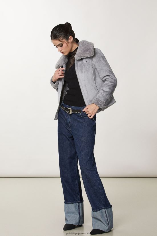 vestir mx Patrizia Pepe mujer chaqueta de doble cara con hebilla gris luna 66024R704