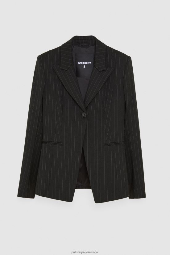 vestir mx Patrizia Pepe mujer chaqueta de franela con un botón rayas negras 66024R179