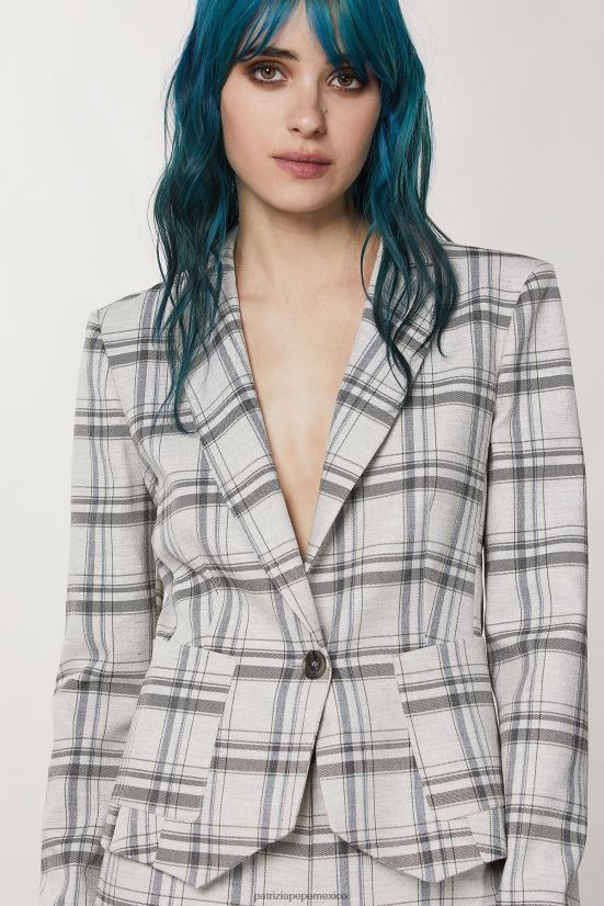 vestir mx Patrizia Pepe mujer chaqueta de viscosa con un botón cuadros gris mineral 66024R119