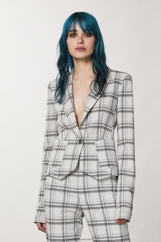 vestir mx Patrizia Pepe mujer chaqueta de viscosa con un botón cuadros gris mineral 66024R119