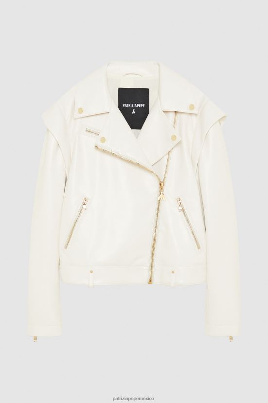 vestir mx Patrizia Pepe mujer chaqueta estilo motociclista gardenia blanca 66024R477