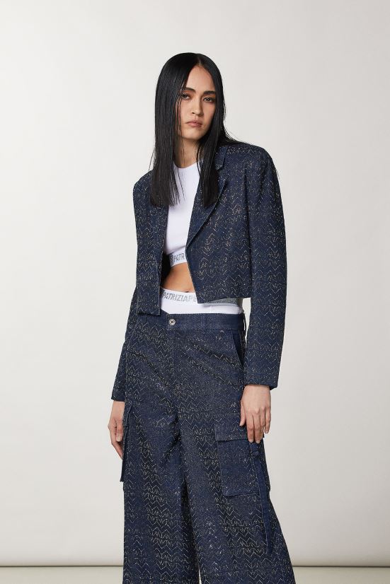 vestir mx Patrizia Pepe mujer chaqueta vaquera corta lavado de strass con monograma 66024R393