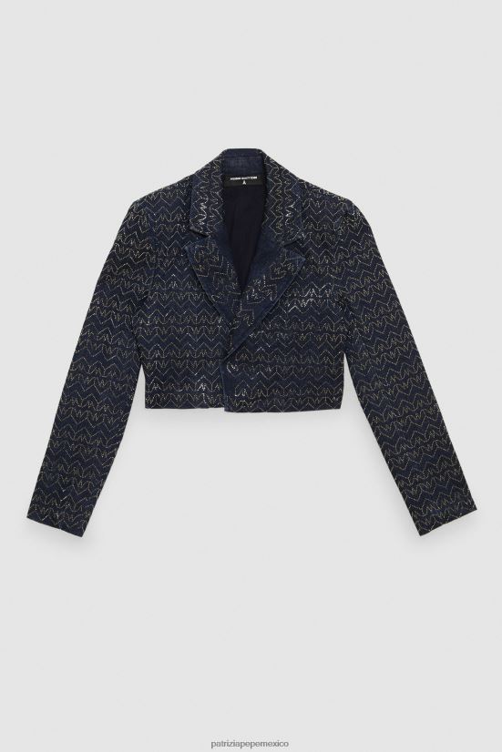 vestir mx Patrizia Pepe mujer chaqueta vaquera corta lavado de strass con monograma 66024R393