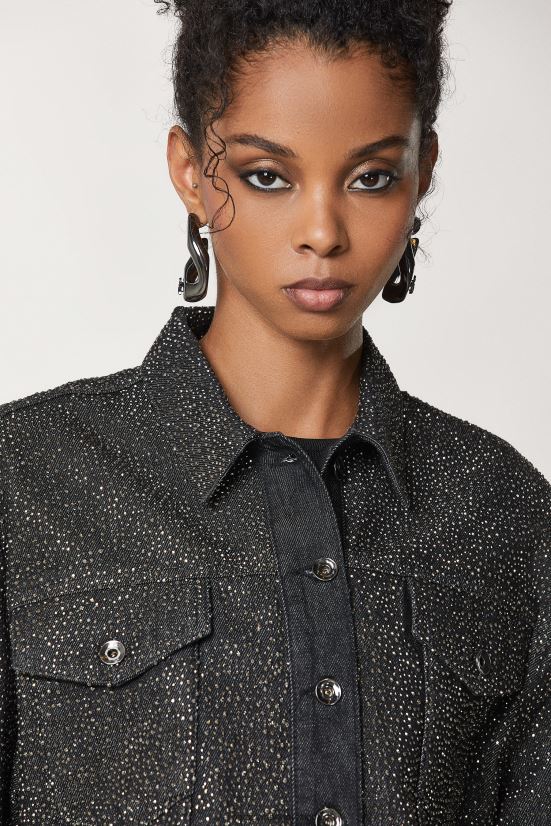 vestir mx Patrizia Pepe mujer chaqueta vaquera de algodón lavado de joyas negro 66024R162