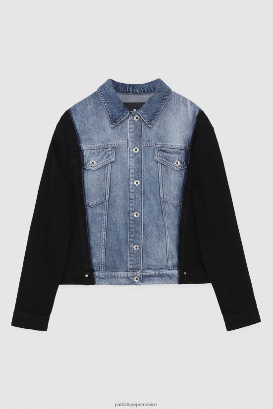 vestir mx Patrizia Pepe mujer chaqueta vaquera de dos tonos lavado negro índigo 66024R386