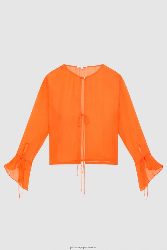 vestir mx Patrizia Pepe mujer blusa con volantes en las mangas coral intenso 66024R354