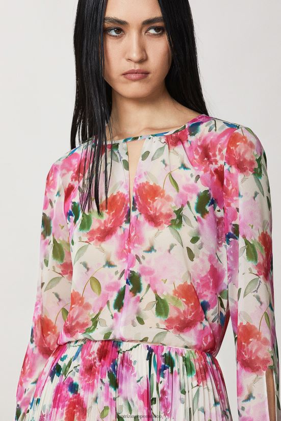vestir mx Patrizia Pepe mujer blusa de manga larga con cuello redondo flor de ceremonia 66024R270