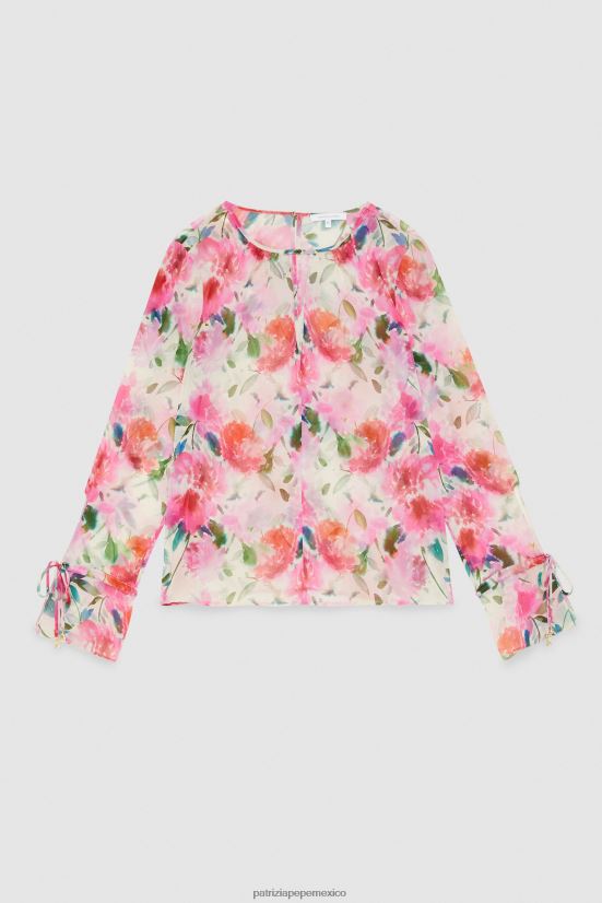 vestir mx Patrizia Pepe mujer blusa de manga larga con cuello redondo flor de ceremonia 66024R270