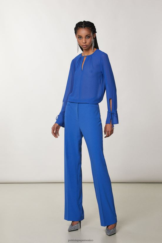 vestir mx Patrizia Pepe mujer blusa suave con cuello redondo azul glamoroso 66024R258