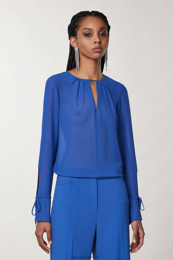 vestir mx Patrizia Pepe mujer blusa suave con cuello redondo azul glamoroso 66024R258