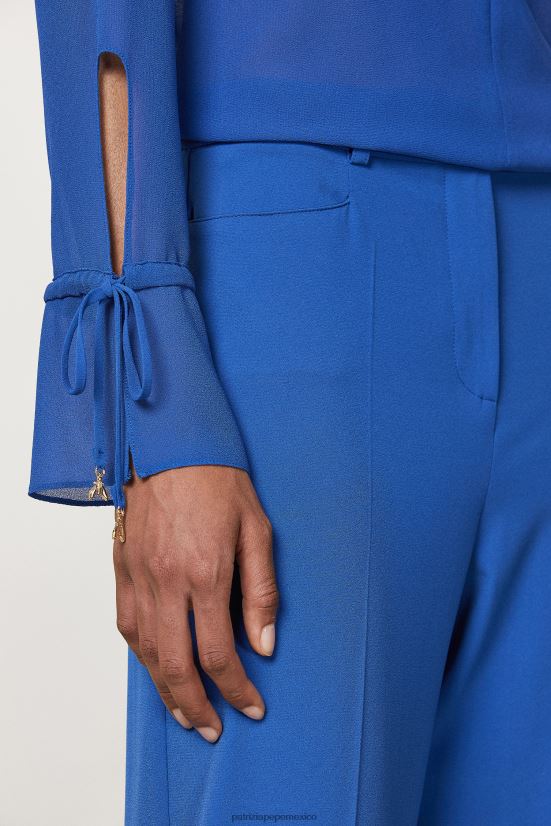 vestir mx Patrizia Pepe mujer blusa suave con cuello redondo azul glamoroso 66024R258