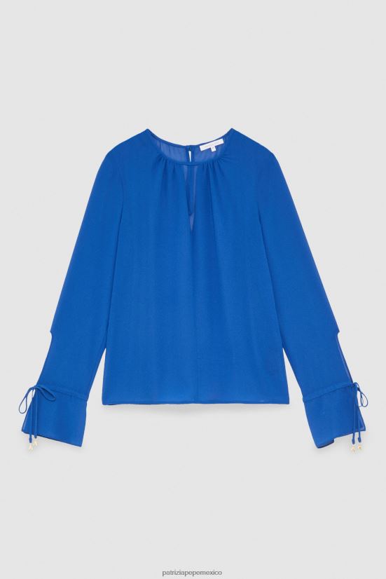 vestir mx Patrizia Pepe mujer blusa suave con cuello redondo azul glamoroso 66024R258