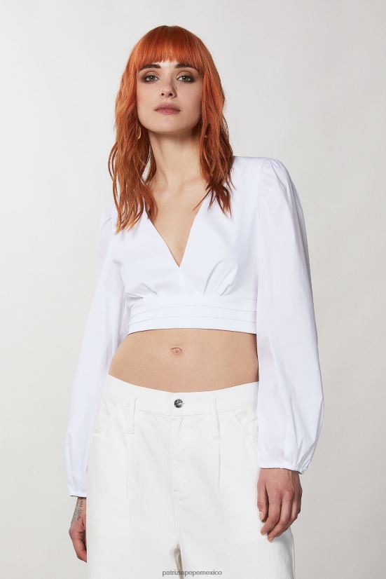 vestir mx Patrizia Pepe mujer camisa corta con mangas globo otico blanco 66024R372