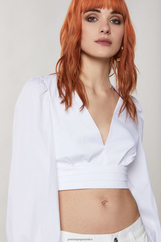 vestir mx Patrizia Pepe mujer camisa corta con mangas globo otico blanco 66024R372