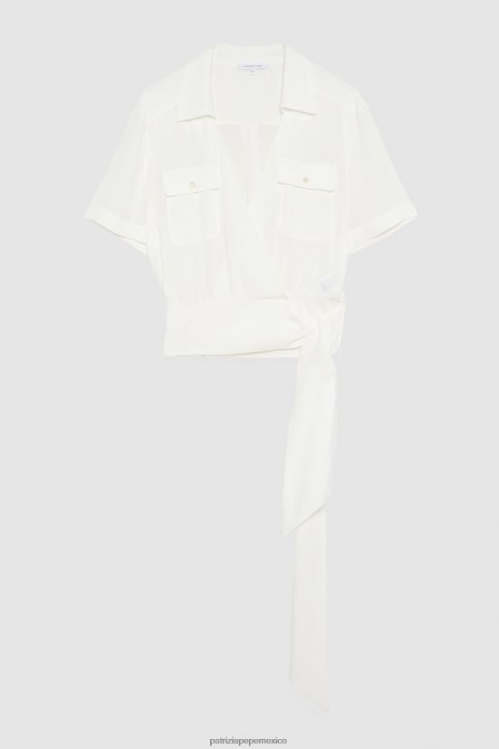 vestir mx Patrizia Pepe mujer camisa de manga corta con nudo en la cintura blanco 66024R370