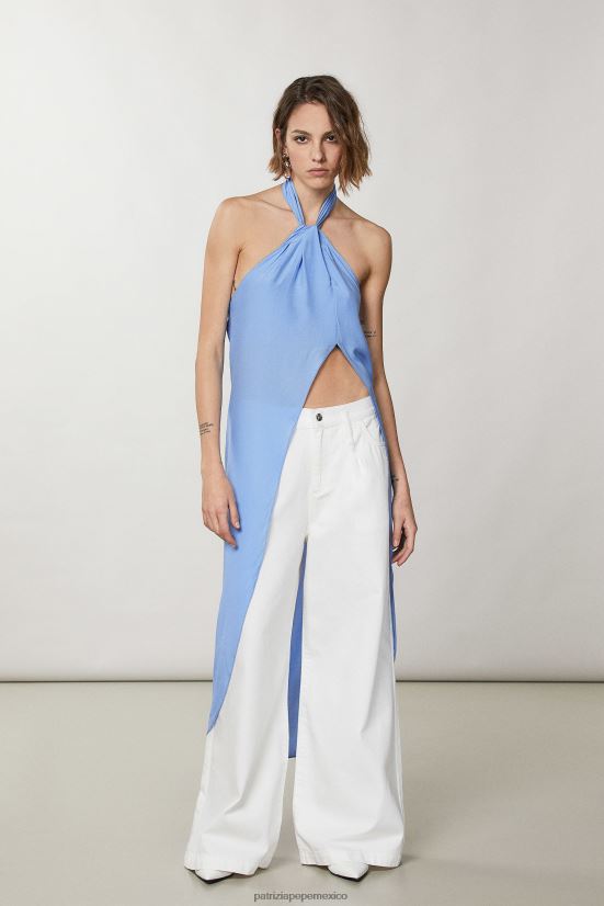 vestir mx Patrizia Pepe mujer top asimétrico con cuello halter azul ceramica 66024R193
