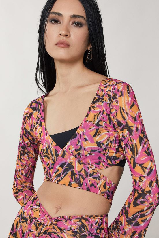 vestir mx Patrizia Pepe mujer top de playa estampado naranja jugosa abstracta 66024R241