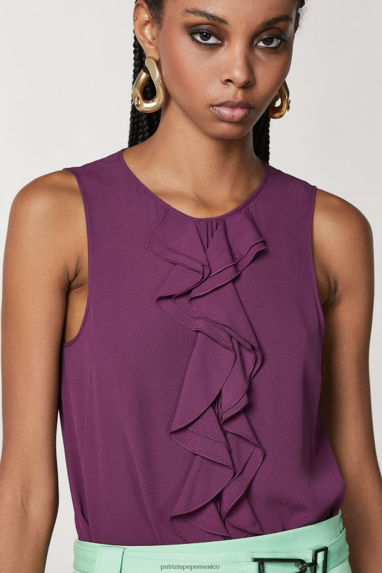 vestir mx Patrizia Pepe mujer top de viscosa con volantes morado futurista 66024R34