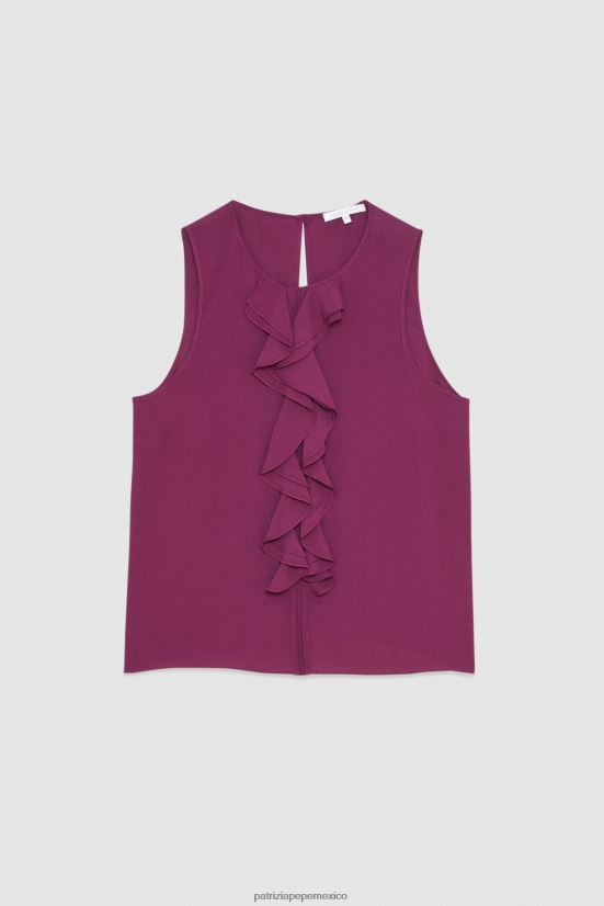vestir mx Patrizia Pepe mujer top de viscosa con volantes morado futurista 66024R34