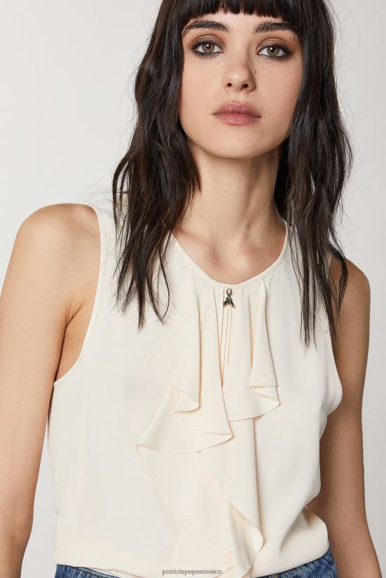 vestir mx Patrizia Pepe mujer top fruncido beige pálido 66024R579