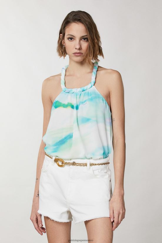 vestir mx Patrizia Pepe mujer top holgado con detalle de torchon camu acuático 66024R198