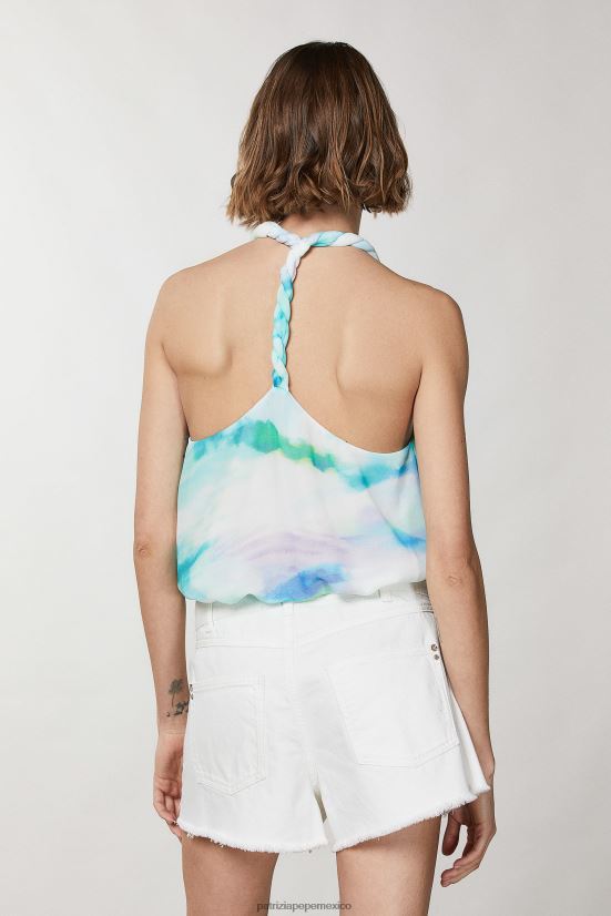 vestir mx Patrizia Pepe mujer top holgado con detalle de torchon camu acuático 66024R198