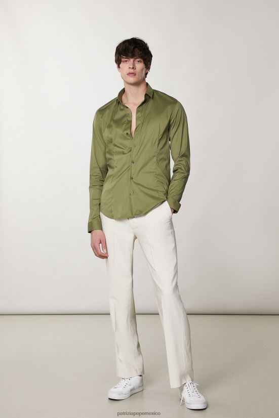 vestir mx Patrizia Pepe hombres camisa ajustada de manga larga oliva capuleto 66024R1033
